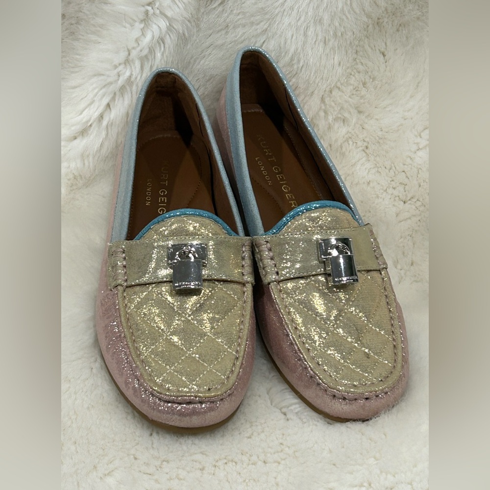 Kurt Geiger Women's Glittery Gold and Pink Loafers - Picture 2 of 4